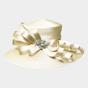 Elegant Dressy Hat Ribbon Rhinestone Accent Derby Church Brunch Tea